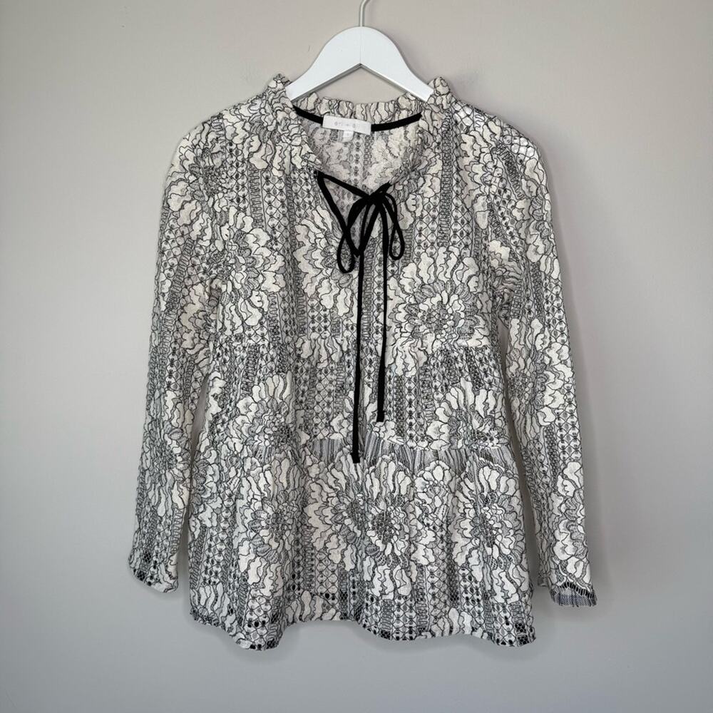 Anthropologie Eri + Ali | Black and White Lace Floral Blouse Size Small